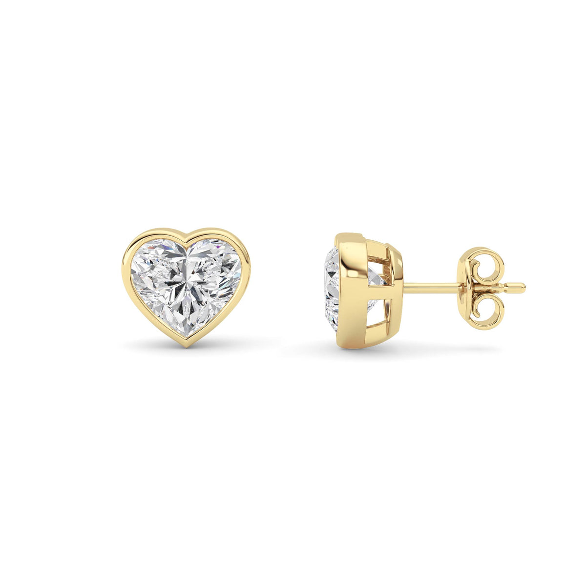 4Cttw Heart Shaped Lab Grown Diamond (F/VS) BezelSet Stud Earrings in 14K Gold