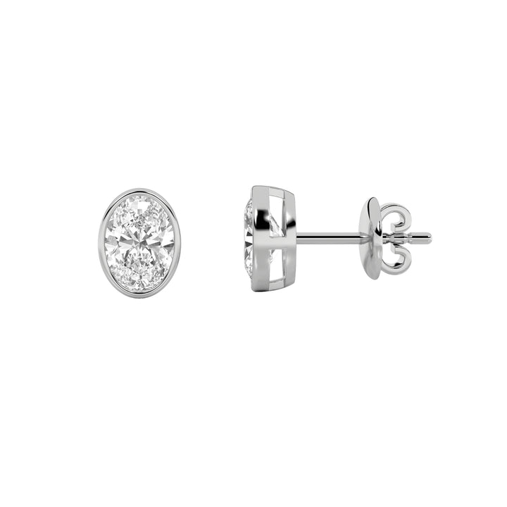 1Cttw Oval Shaped Lab Grown Diamond (F/VS) Bezel Set Stud Earrings in 14K Gold
