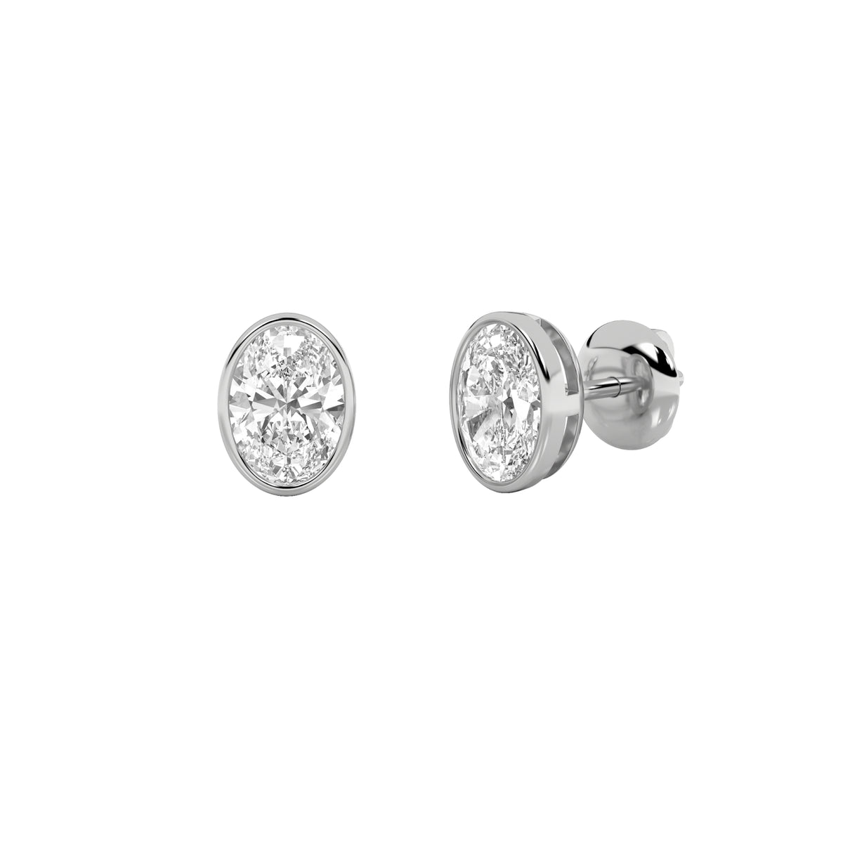 1Cttw Oval Shaped Lab Grown Diamond (F/VS) Bezel Set Stud Earrings in 14K Gold