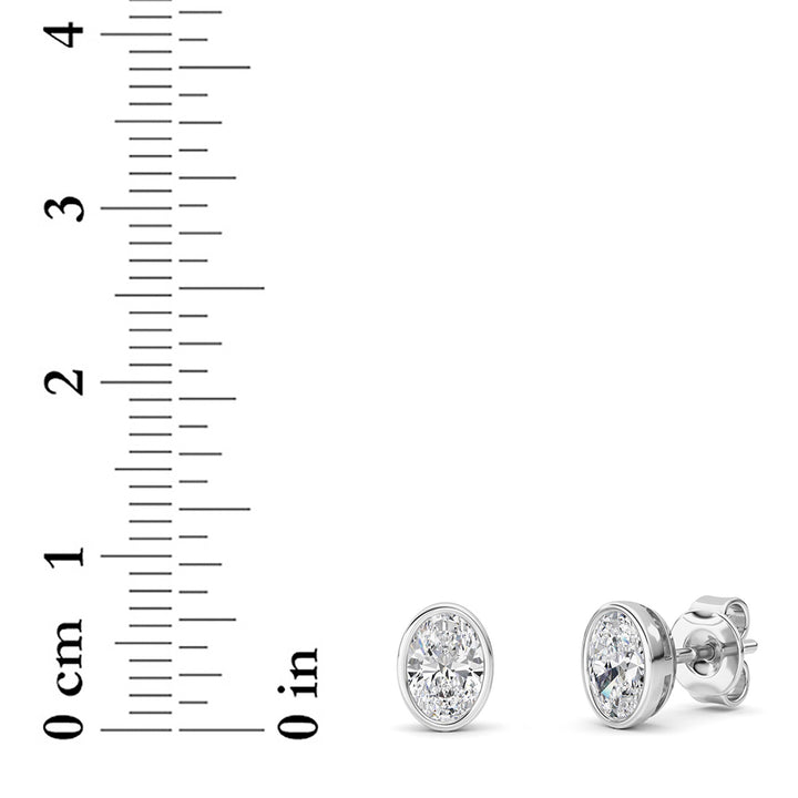 1Cttw Oval Shaped Lab Grown Diamond (F/VS) Bezel Set Stud Earrings in 14K Gold