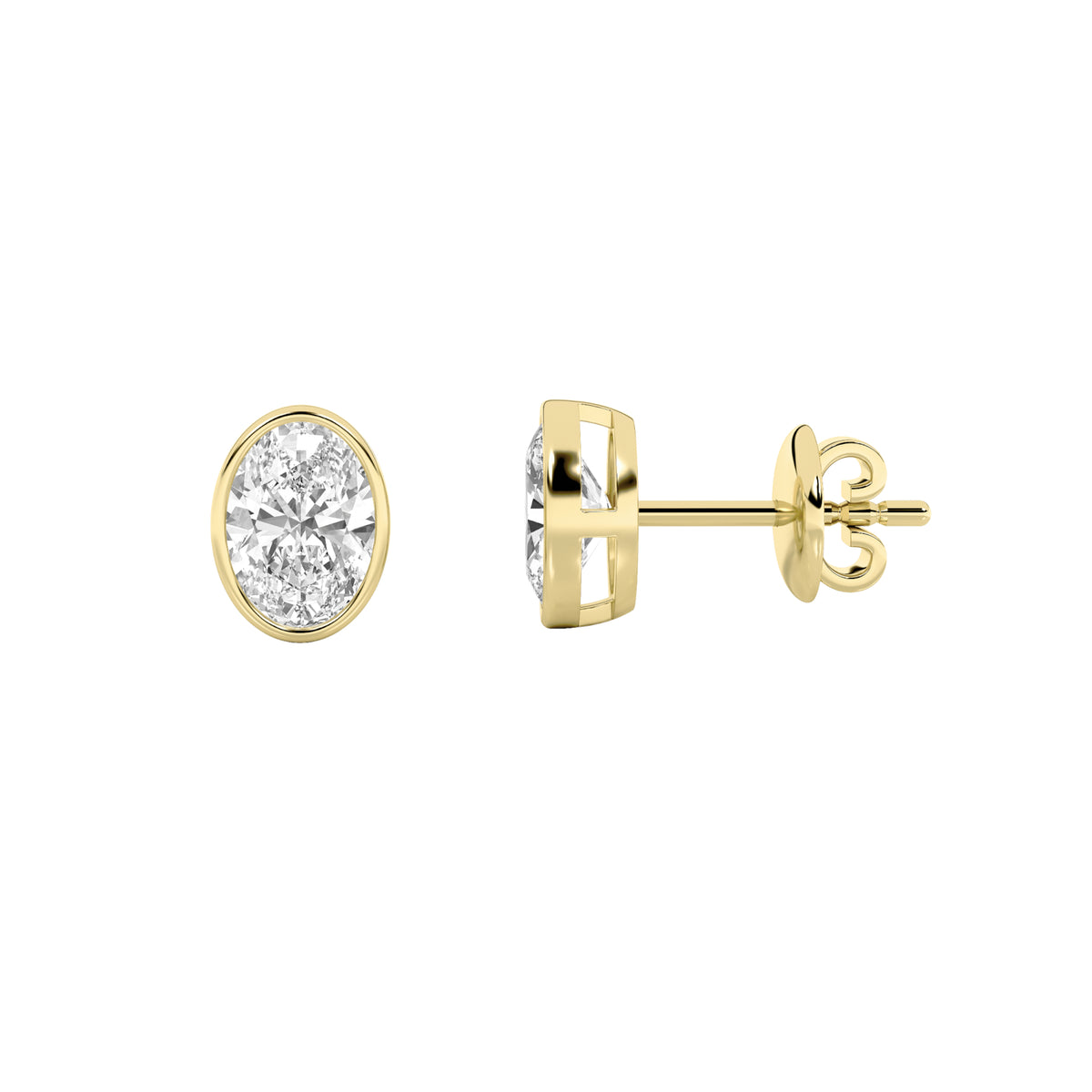 1Cttw Oval Shaped Lab Grown Diamond (G/VS) Bezel Set Stud Earrings in 14K Gold