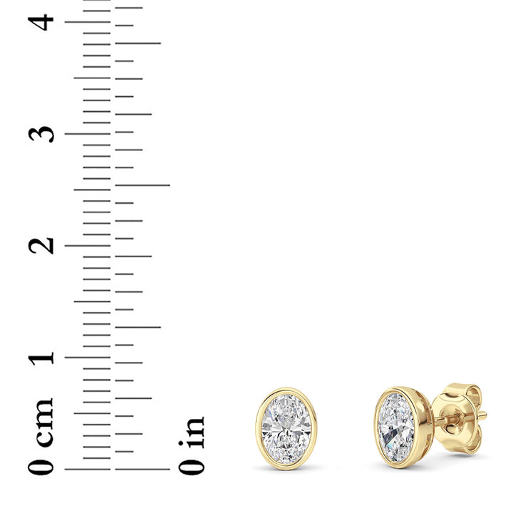 1Cttw Oval Shaped Lab Grown Diamond (G/VS) Bezel Set Stud Earrings in 14K Gold
