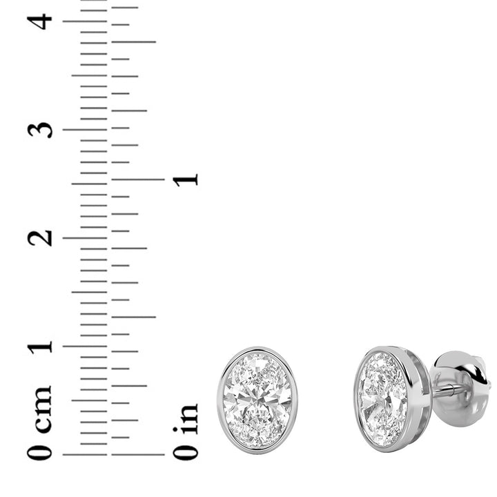 2Cttw Oval Shaped Lab Grown Diamond (F/VS) Bezel Set Stud Earrings in 14K Gold