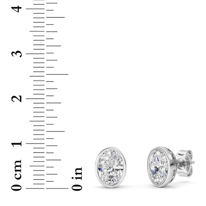 2Cttw Oval Shaped Lab Grown Diamond (F/VS) Bezel Set Stud Earrings in 14K Gold