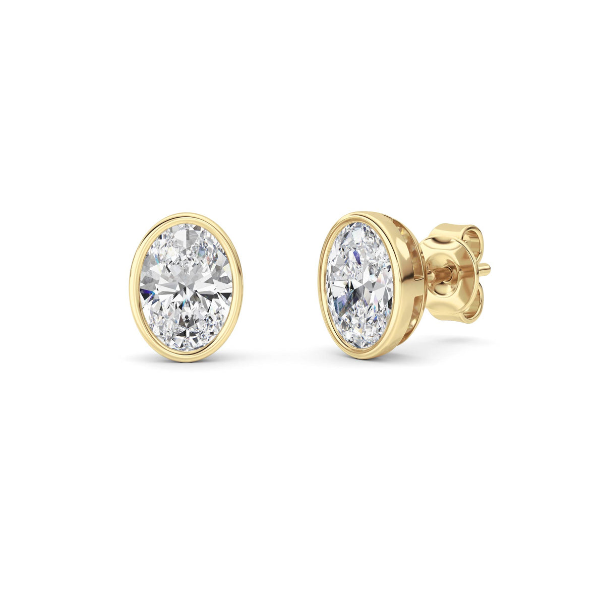 2Cttw Oval Shaped Lab Grown Diamond (F/VS) Bezel Set Stud Earrings in 14K Gold