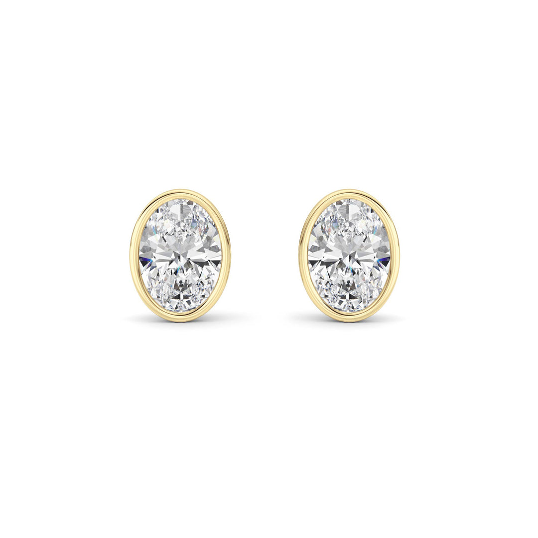 2Cttw Oval Shaped Lab Grown Diamond (F/VS) Bezel Set Stud Earrings in 14K Gold