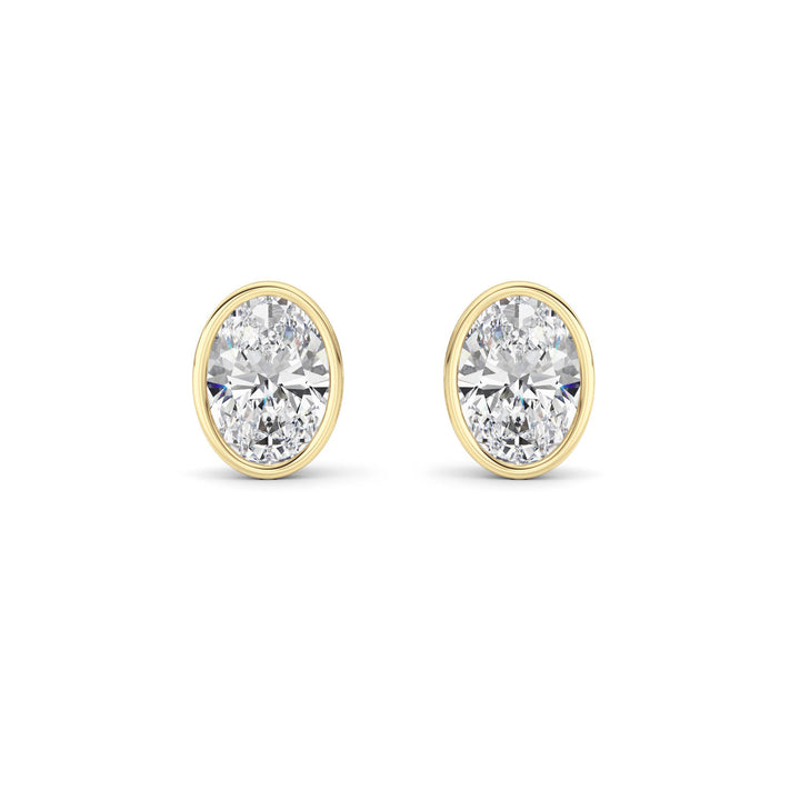 2Cttw Oval Shaped Lab Grown Diamond (F/VS) Bezel Set Stud Earrings in 14K Gold