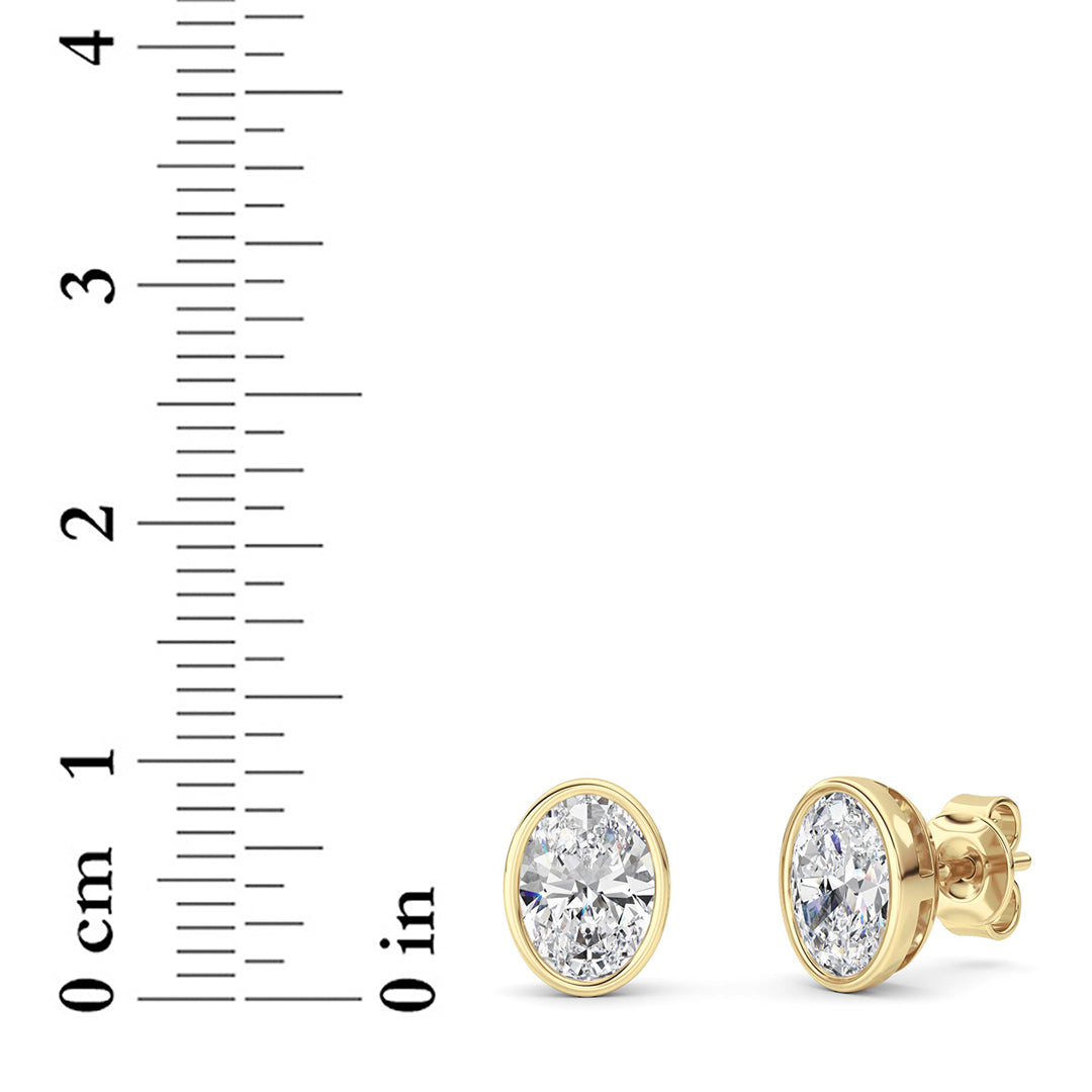 2Cttw Oval Shaped Lab Grown Diamond (F/VS) Bezel Set Stud Earrings in 14K Gold