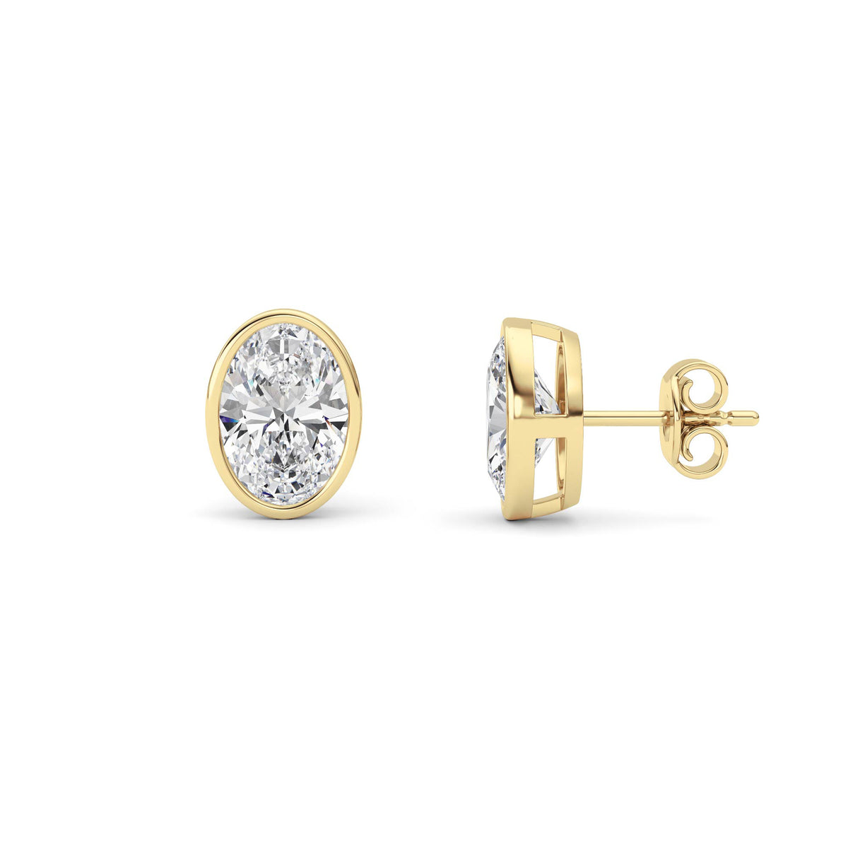 4Cttw Oval Shaped Lab Grown Diamond (F/VS) Bezel Set Stud Earrings in 14K Gold