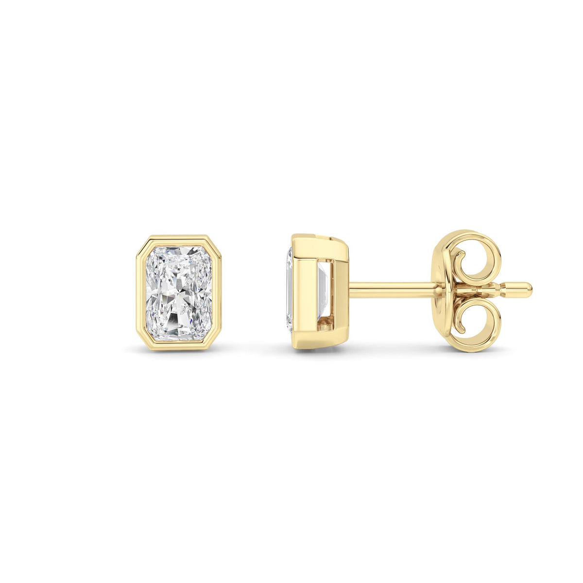 1Cttw Radiant Shaped Lab Grown Diamond (G/VS) Bezel Set Solitaire Earrings in 14K Gold