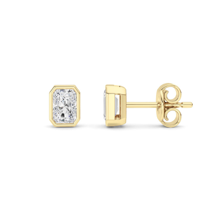 1Cttw Radiant Shaped Lab Grown Diamond (G/VS) Bezel Set Solitaire Earrings in 14K Gold