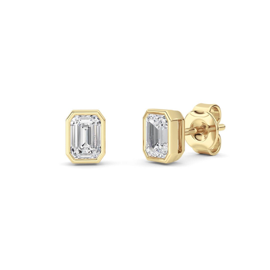 1Cttw Radiant Shaped Lab Grown Diamond (G/VS) Bezel Set Solitaire Earrings in 14K Gold