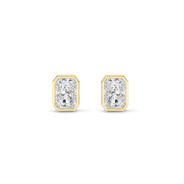 1Cttw Radiant Shaped Lab Grown Diamond (G/VS) Bezel Set Solitaire Earrings in 14K Gold