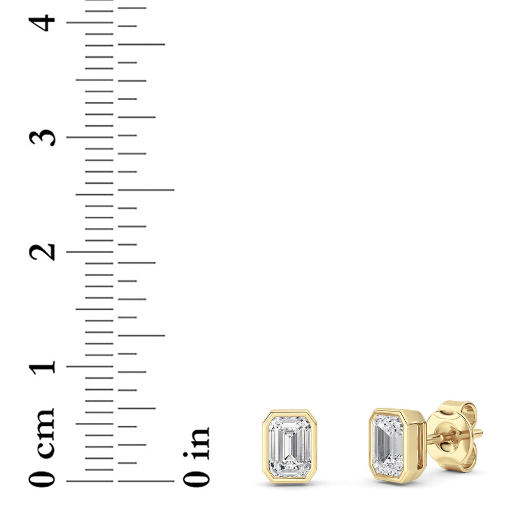 1Cttw Radiant Shaped Lab Grown Diamond (G/VS) Bezel Set Solitaire Earrings in 14K Gold