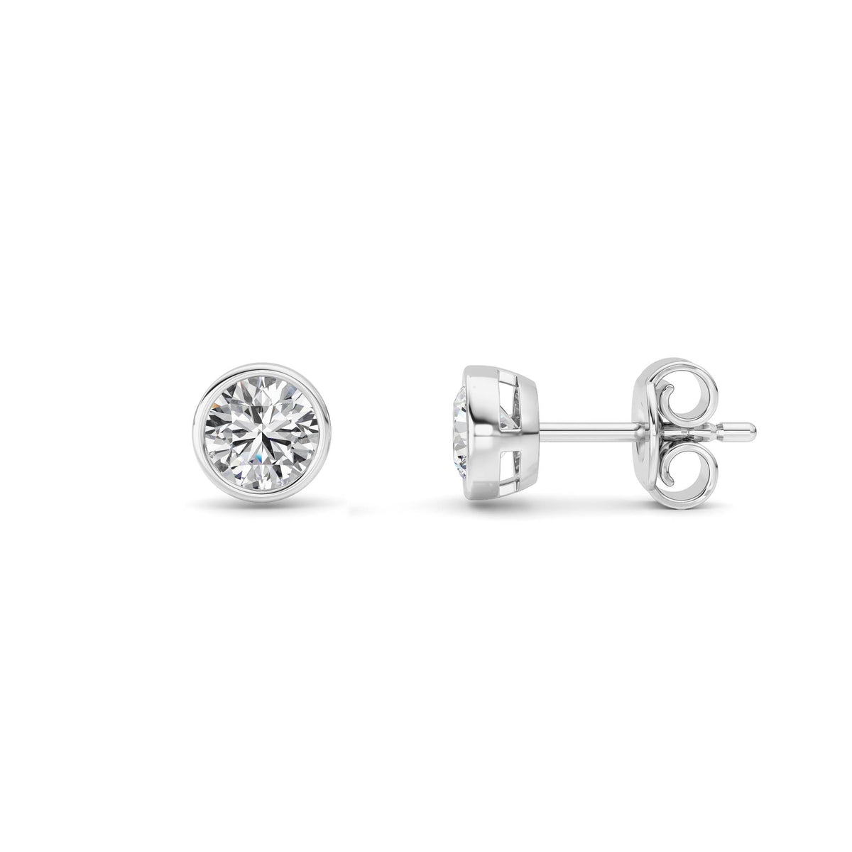 1Cttw Round Shaped Lab Grown Diamond (F/VS) BezelSet Earrings in 14K Gold