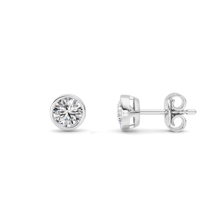 1Cttw Round Shaped Lab Grown Diamond (F/VS) BezelSet Earrings in 14K Gold