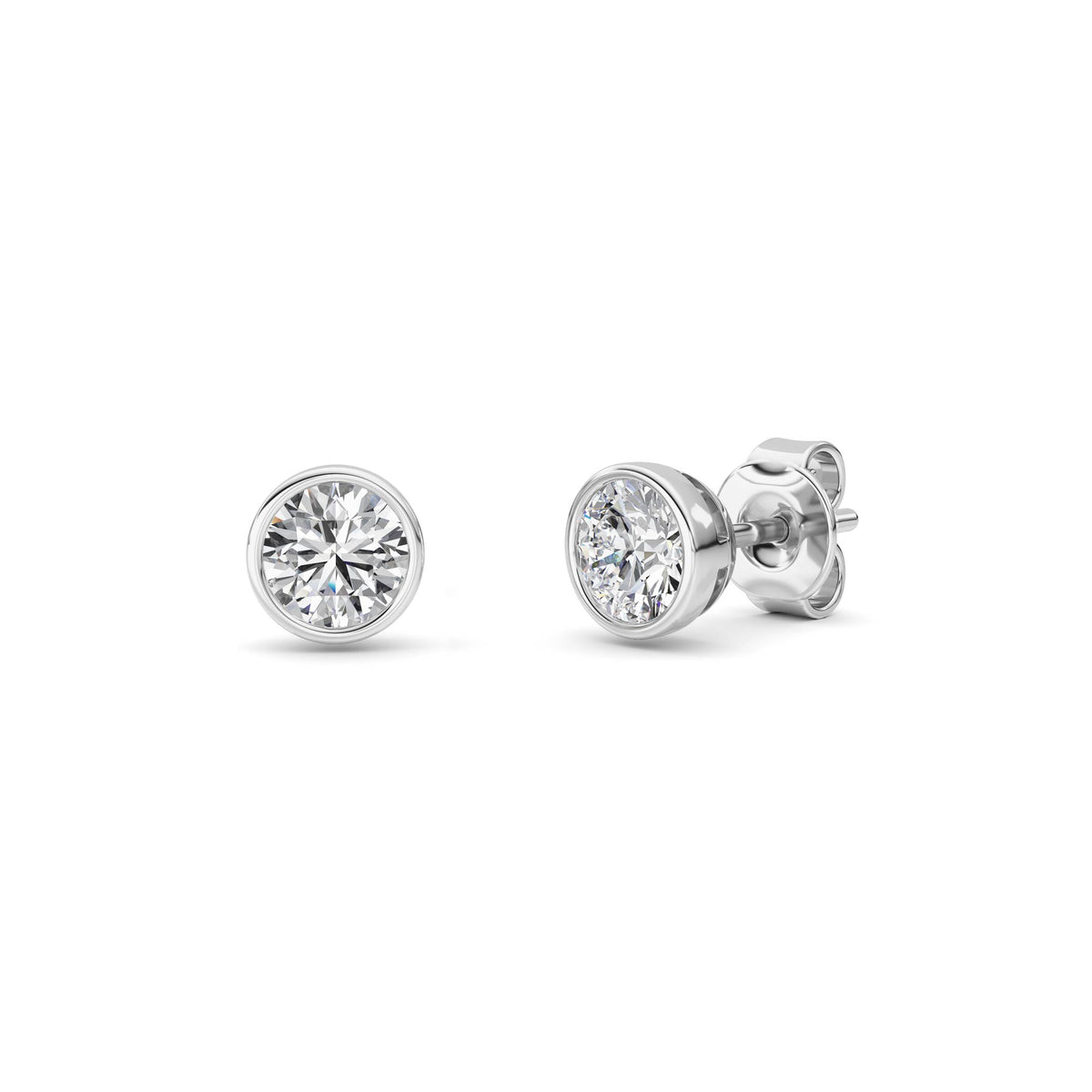 1Cttw Round Shaped Lab Grown Diamond (F/VS) BezelSet Earrings in 14K Gold