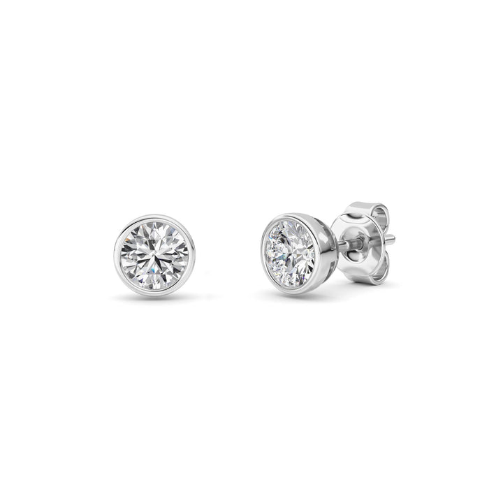 1Cttw Round Shaped Lab Grown Diamond (F/VS) BezelSet Earrings in 14K Gold