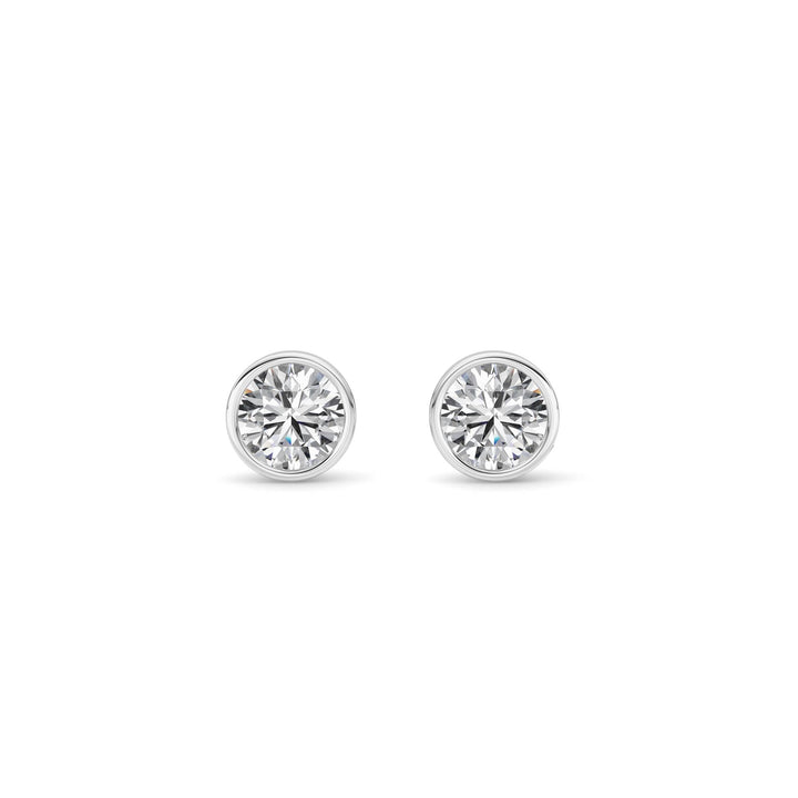 1Cttw Round Shaped Lab Grown Diamond (F/VS) BezelSet Earrings in 14K Gold