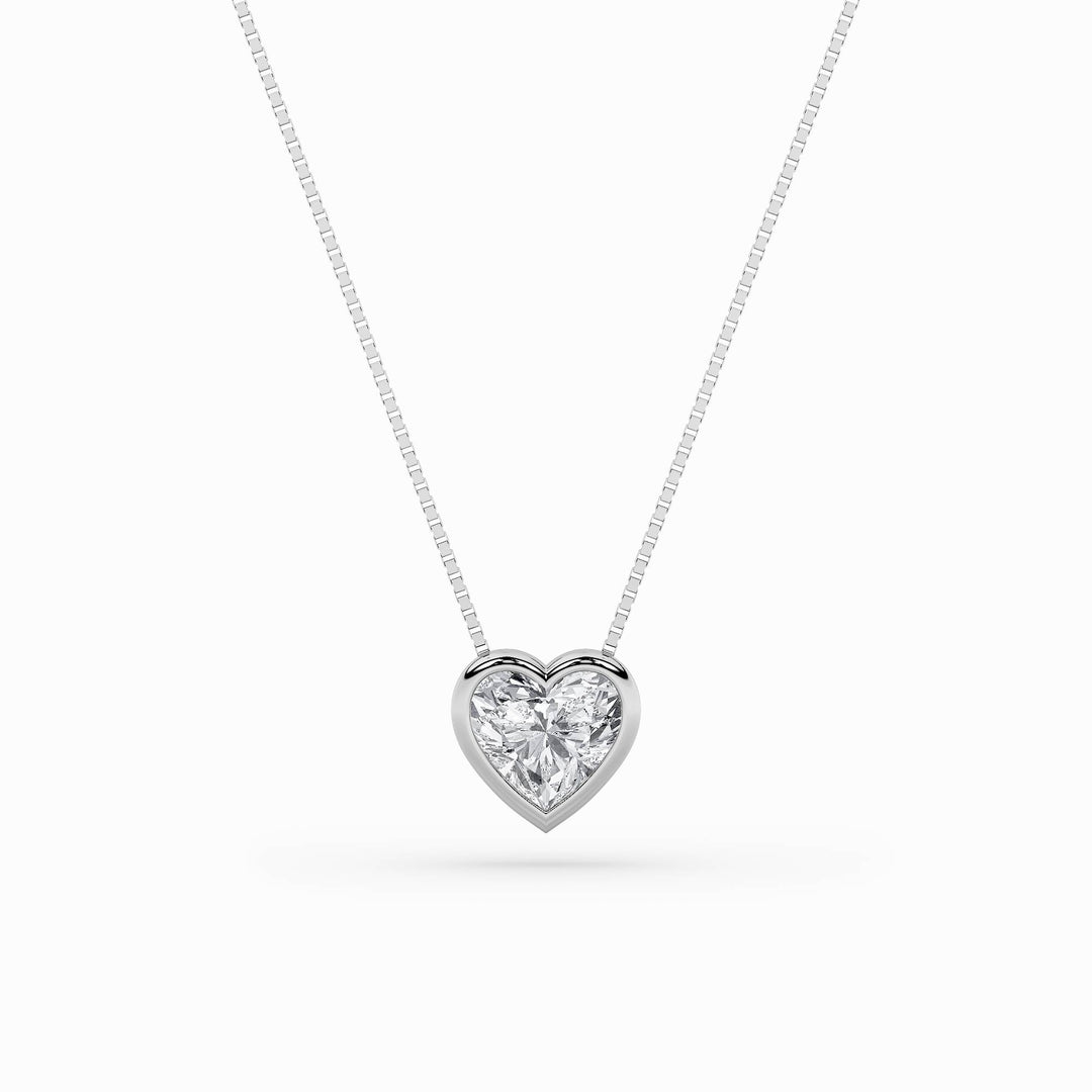 1Cttw Heart Shaped Lab Grown Diamond (F/VS) BezelSet Solitaire Pendant in 14K Gold
