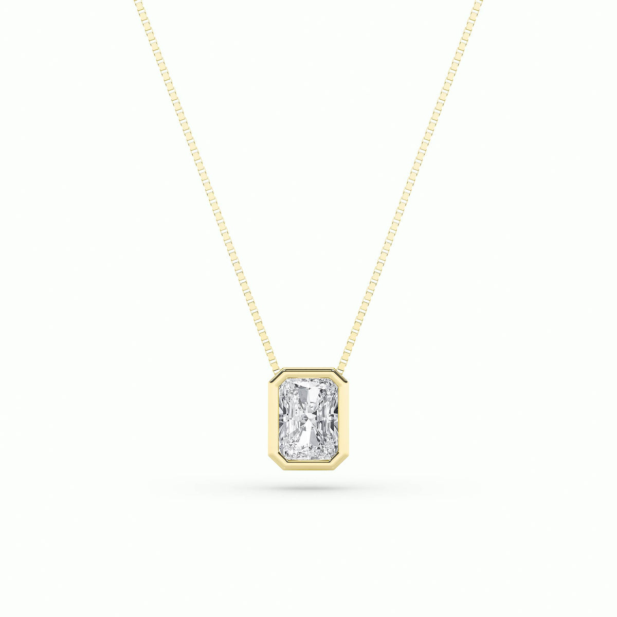 1Cttw Radiant Shaped Lab Grown Diamond (F/VS) Bezel Set Solitaire Pendant in 14K Gold