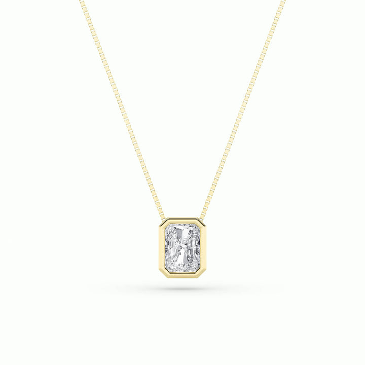 1Cttw Radiant Shaped Lab Grown Diamond (F/VS) Bezel Set Solitaire Pendant in 14K Gold