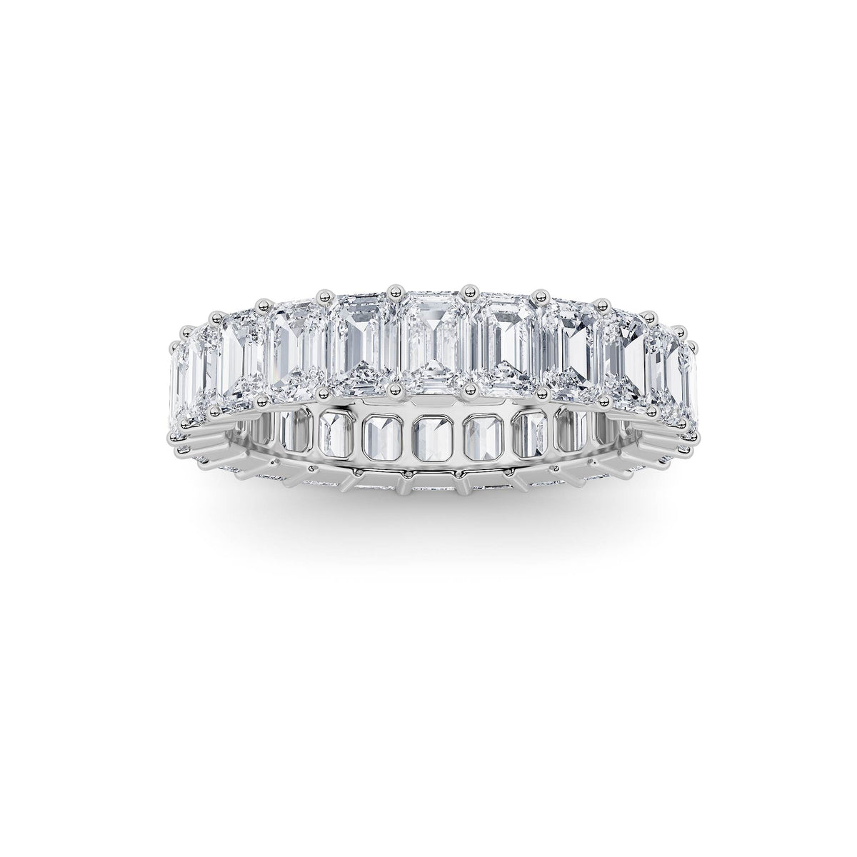 3Cttw Emerald Shaped Lab Grown Diamond Split Prong Eternity Ring in 14K Gold (F/VS) - Size 5
