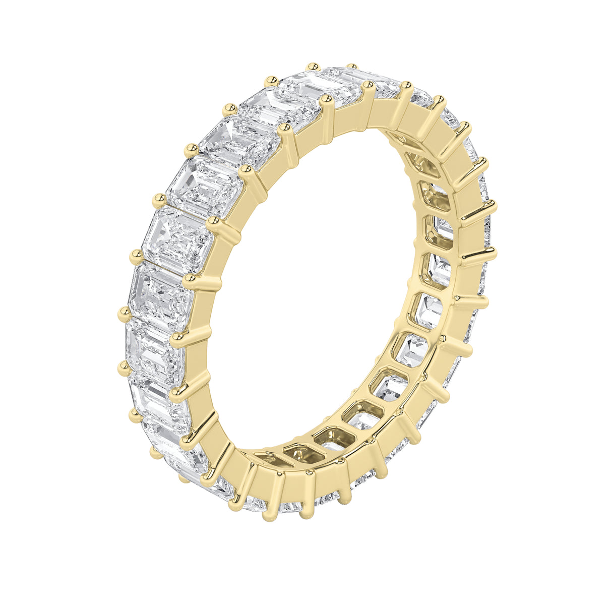 3.45Cttw Emerald Shaped Lab Grown Diamond Split Prong Eternity Ring in 14K Gold (F/VS) - Size 5