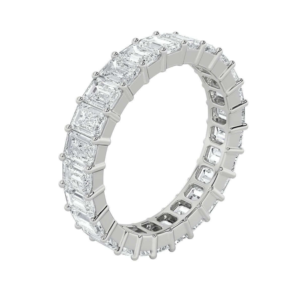 3.6Cttw Emerald Shaped Lab Grown Diamond Split Prong Eternity Ring in 14K Gold (F/VS) - Size 6