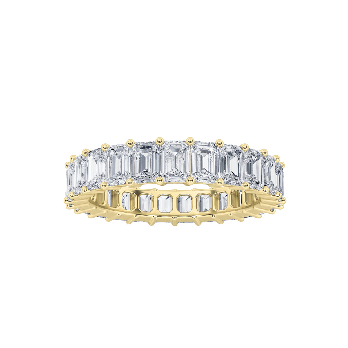 5.25Cttw Emerald Shaped Lab Grown Diamond Split Prong Eternity Ring in 14K Gold (F/VS) - Size 7
