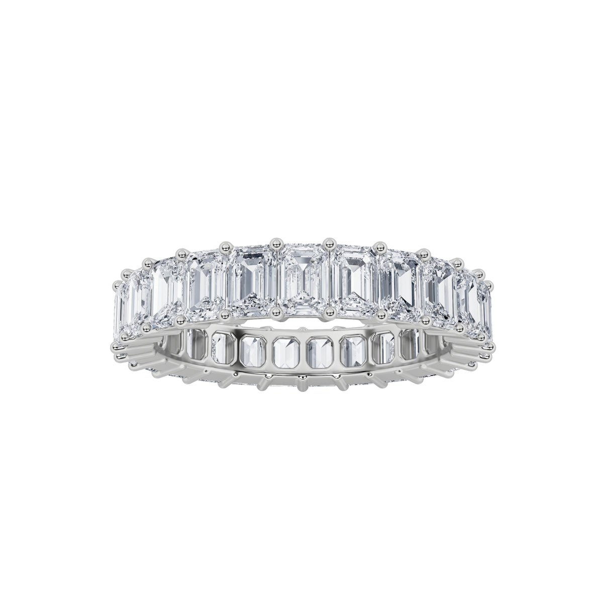 5.5CTW Emerald Shaped Lab Grown Diamond Split Prong Eternity Ring in 14K Gold (F/VS) - Size 8