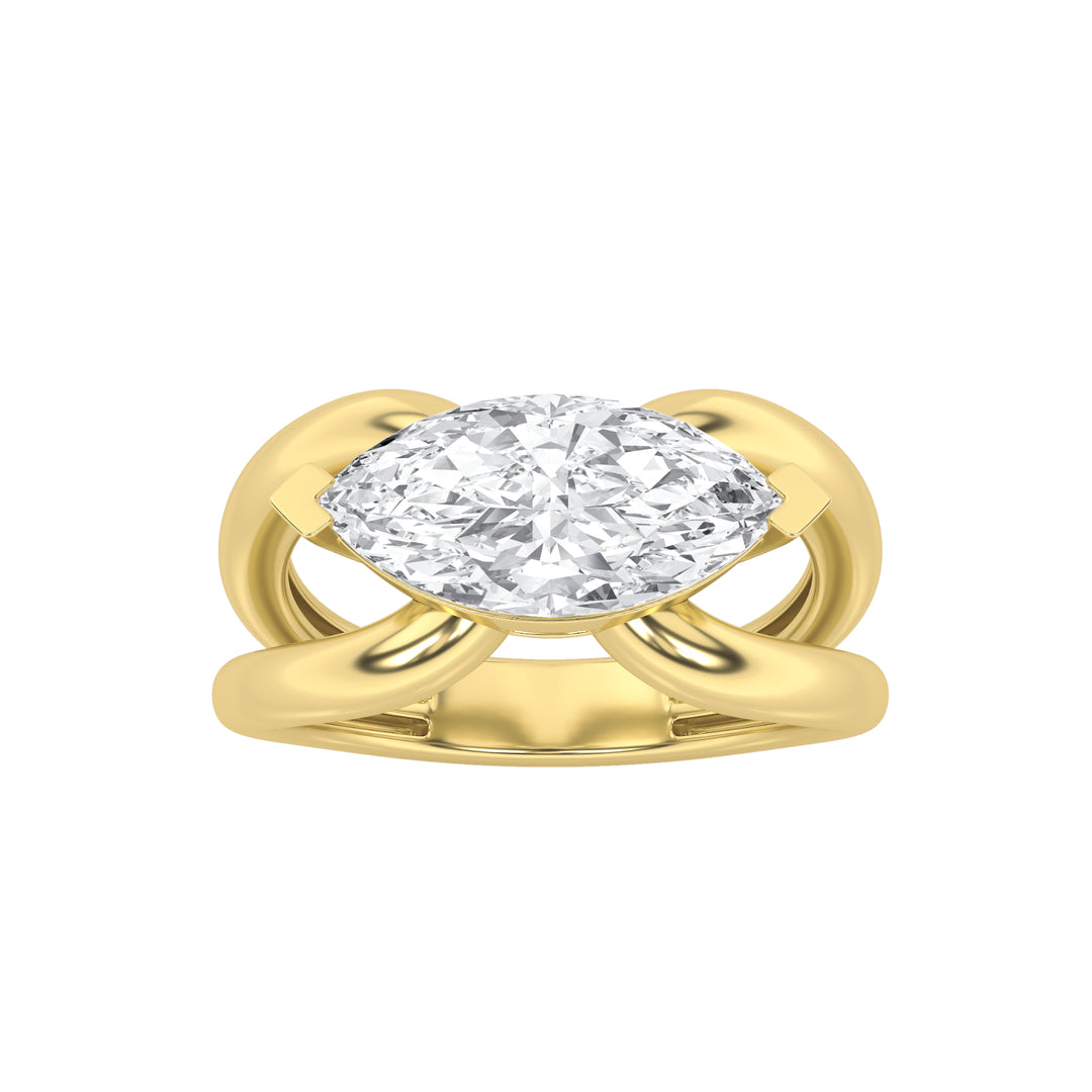 2Cttw Marquise Shaped Lab Grown Diamond (G/VS) East West Solitaire Fancy Ring in 14K Gold