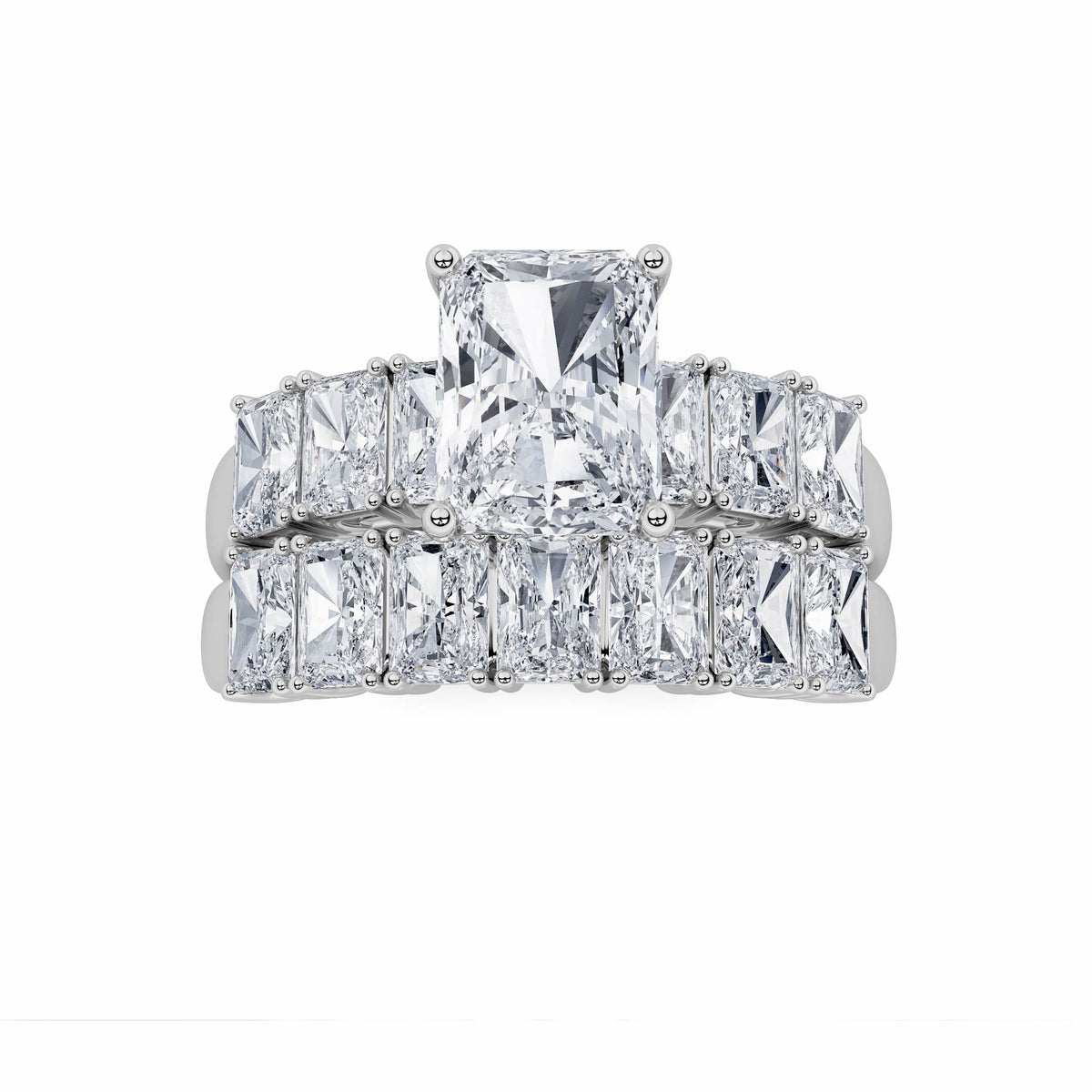 3.5Cttw Radiant Shaped Lab Grown Diamond (G/VS) Bridal Set with Matching Band and  Ring in 14K Gold