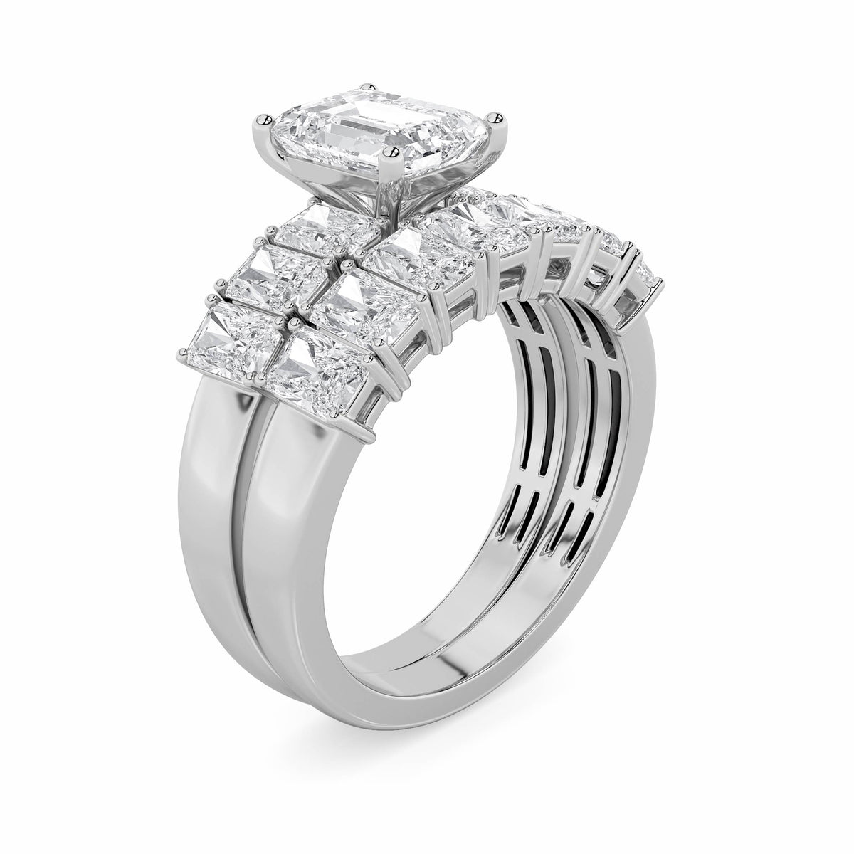 3.5Cttw Radiant Shaped Lab Grown Diamond (G/VS) Bridal Set with Matching Band and  Ring in 14K Gold