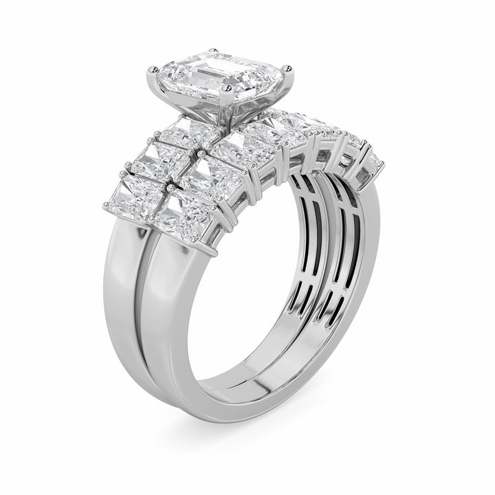 3.5Cttw Radiant Shaped Lab Grown Diamond (G/VS) Bridal Set with Matching Band and  Ring in 14K Gold