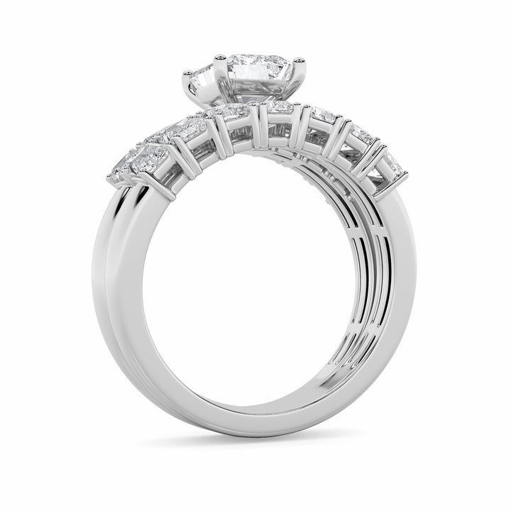 3.5Cttw Radiant Shaped Lab Grown Diamond (G/VS) Bridal Set with Matching Band and  Ring in 14K Gold