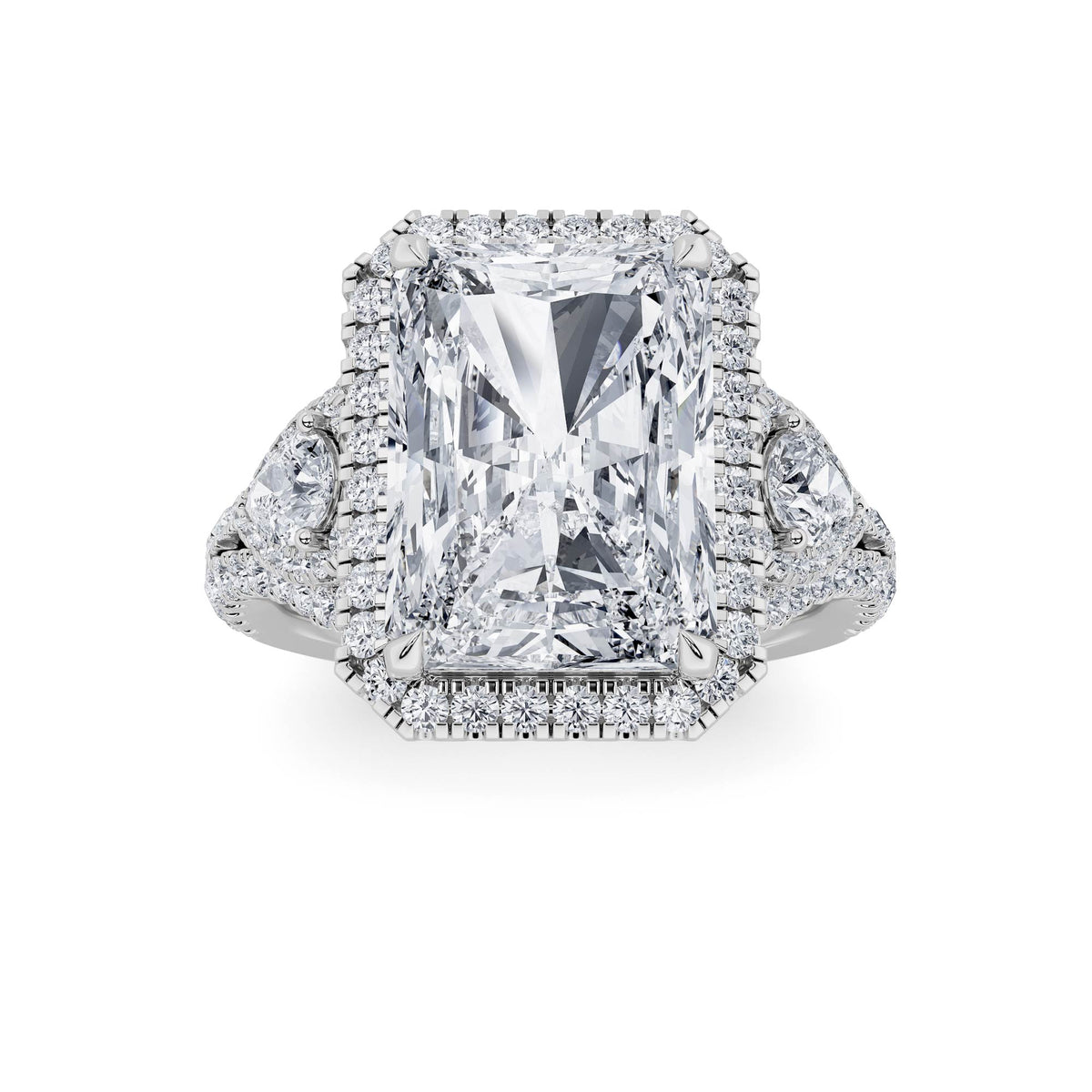 6.25Cttw Radiant Shaped Lab Grown Diamond (G/VS) Bold Accented Statement Engagement Ring in 14K Gold