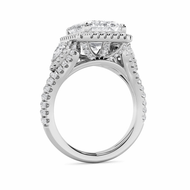 6.25Cttw Radiant Shaped Lab Grown Diamond (G/VS) Bold Accented Statement Engagement Ring in 14K Gold