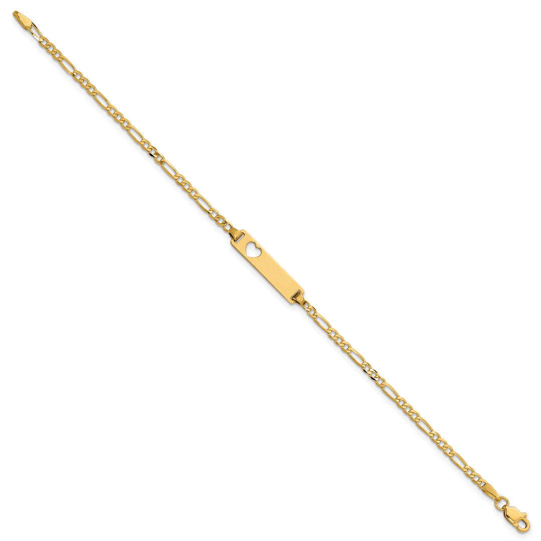 14k Cut-out Heart Figaro Link ID Bracelet