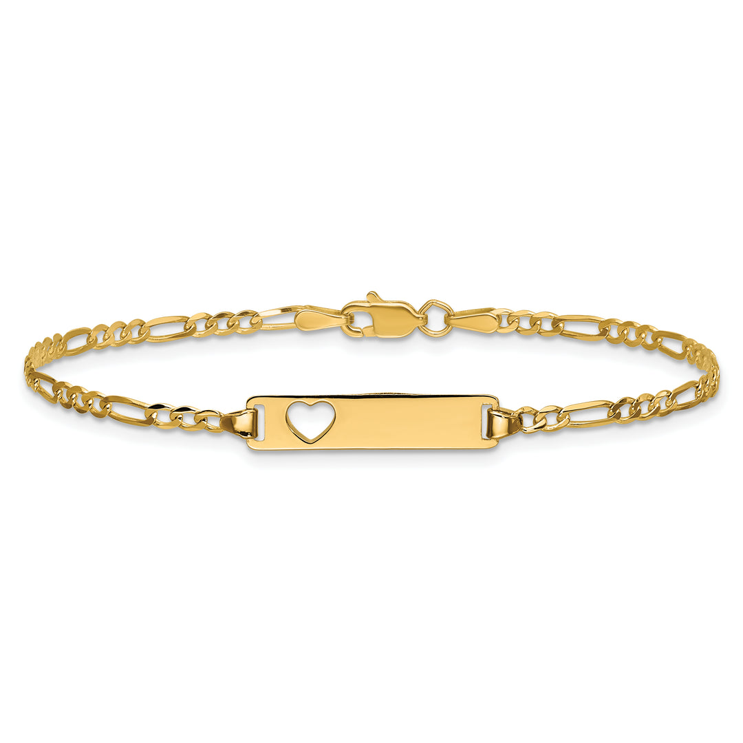 14k Cut-out Heart Figaro Link ID Bracelet