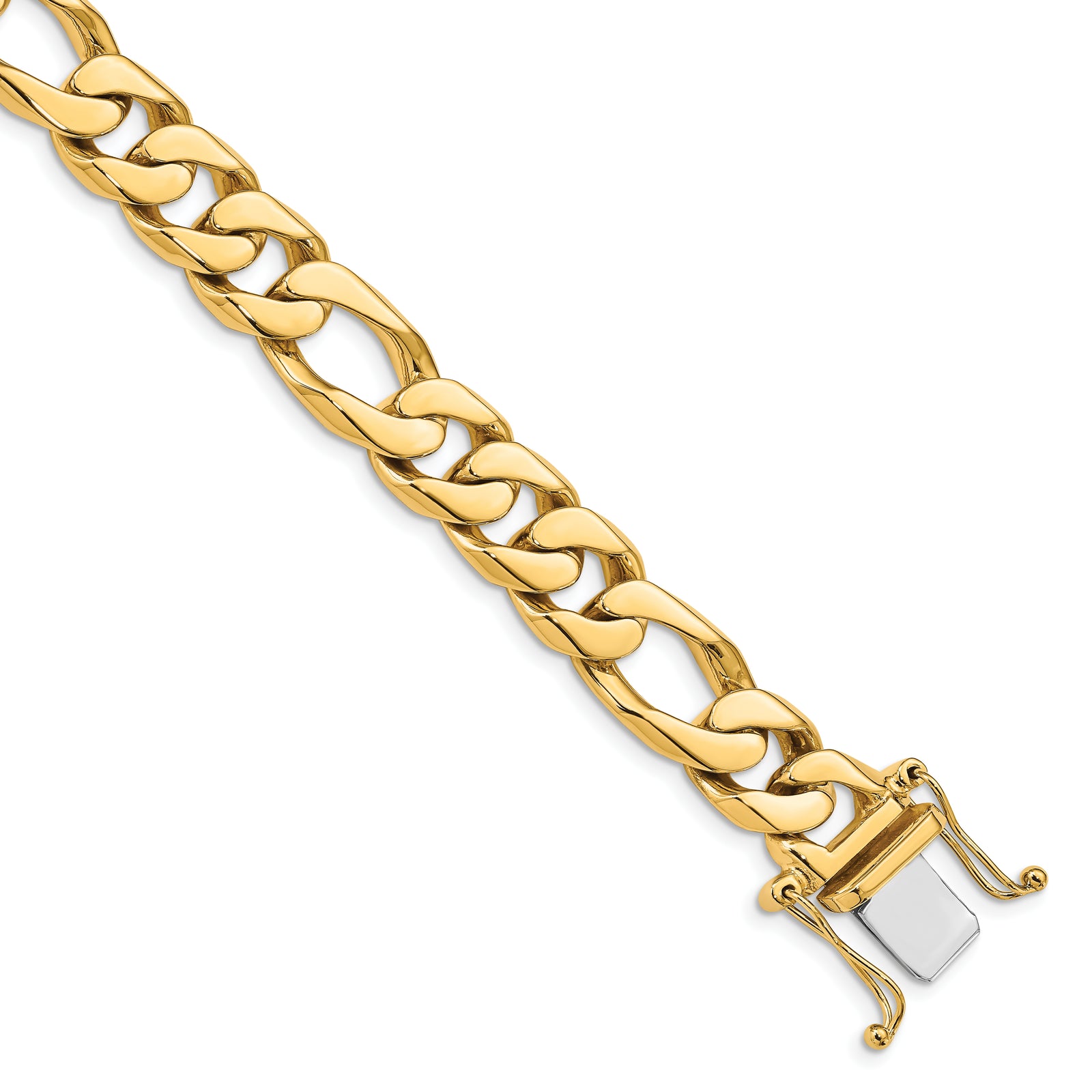 14K 10mm Hand-Polished Figaro Link Bracelet