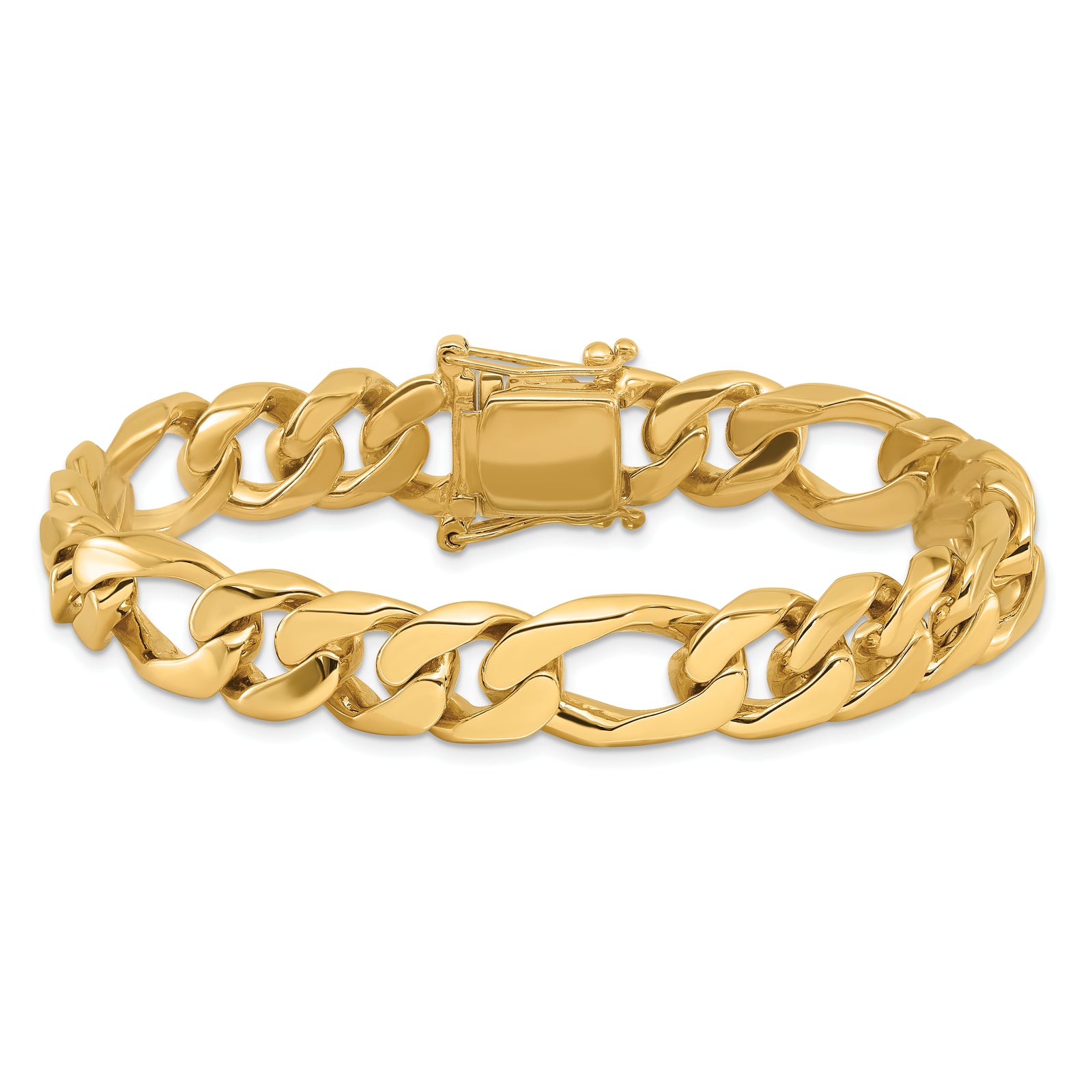 14K 10mm Hand-Polished Figaro Link Bracelet