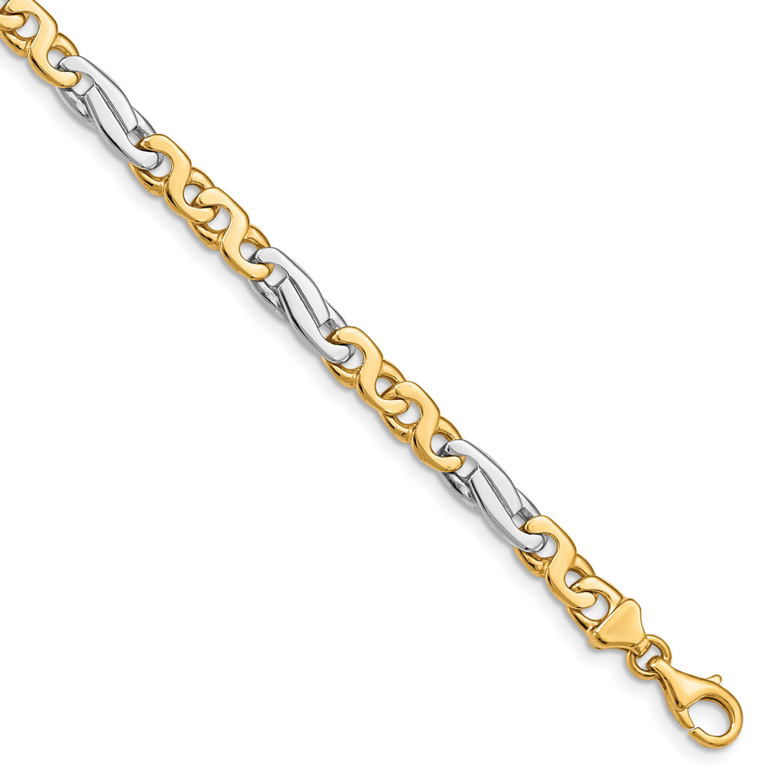 14k Two-tone 6mm Hand-polished Fancy Link Bracelet