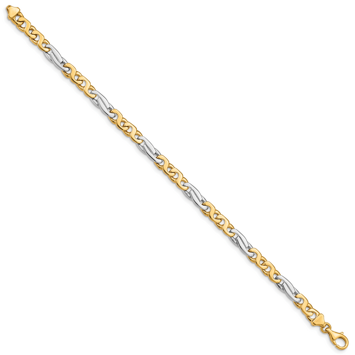 14k Two-tone 6mm Hand-polished Fancy Link Bracelet