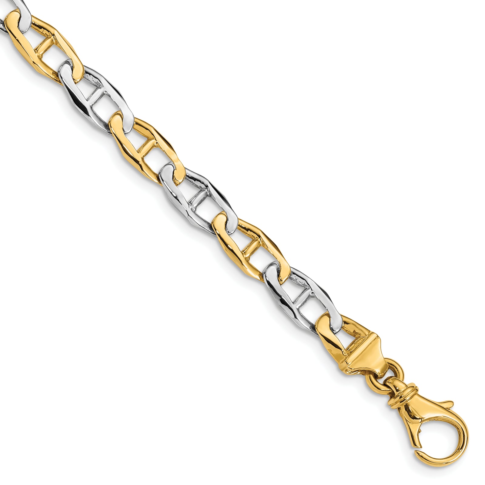 14K Two-tone 6.5mm Hand-polished Fancy Link Bracelet