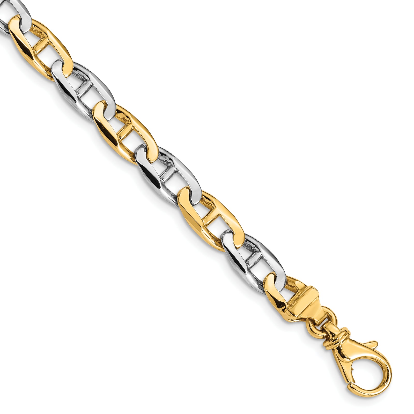 14K Two-tone 6.6mm Hand-polished Fancy Anchor Link Bracelet