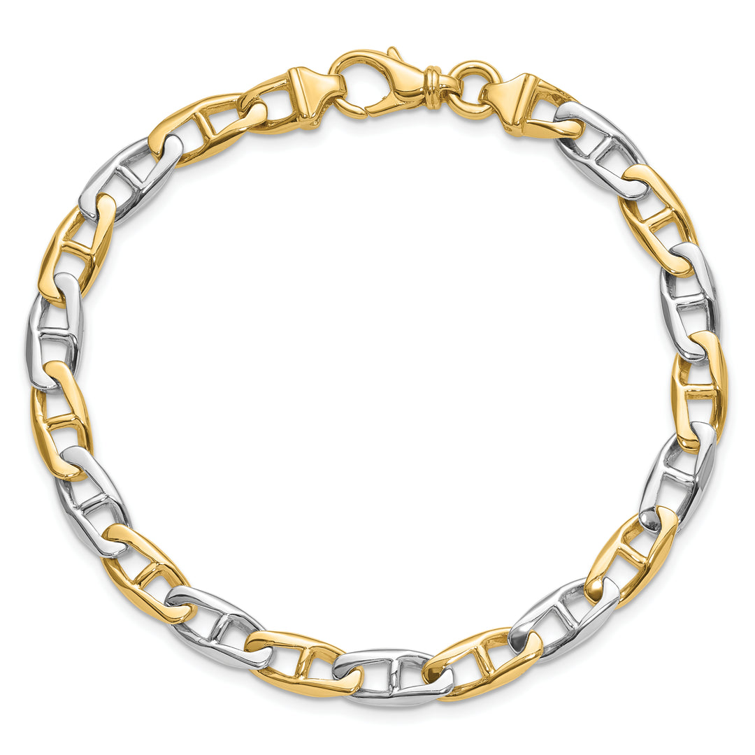 14K Two-tone 6.6mm Hand-polished Fancy Anchor Link Bracelet
