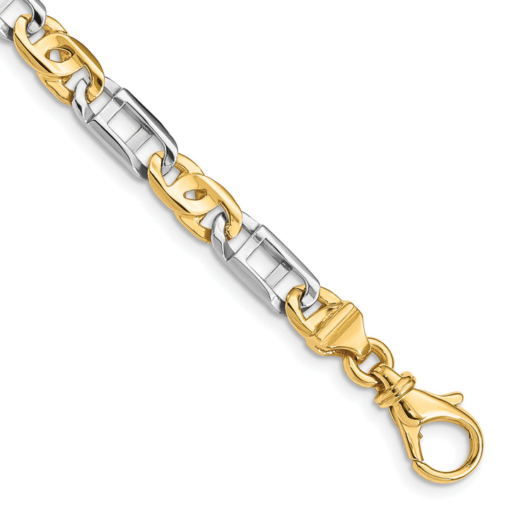 14K Two-tone 5.5mm Hand Polished Fancy Link Bracelet