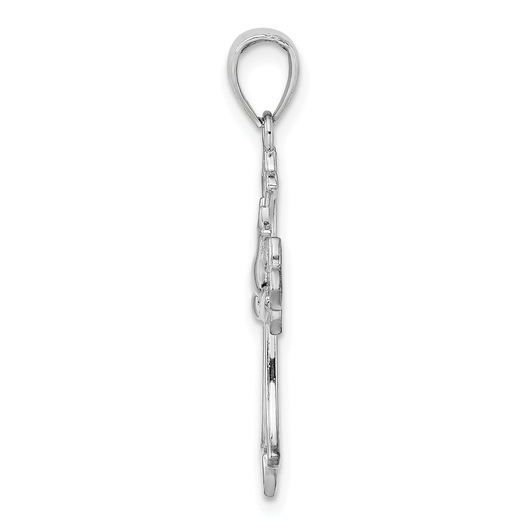 14K White Gold Polished Cross w/ Dove Charm