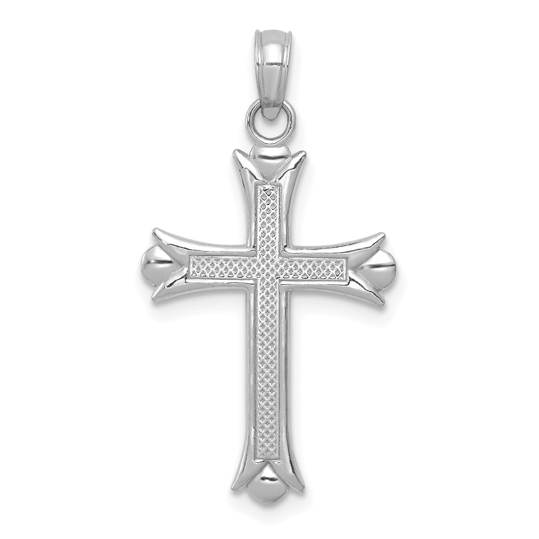 14K White Gold Fleur De Lis Cross Pendant